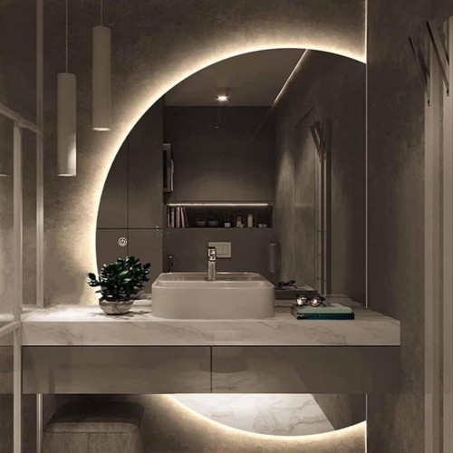 LED Bathroom Mirror with Defogging Feature - Large Half Circle Full Length Wall Mirror