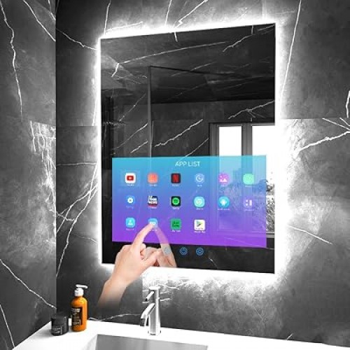 Smart Waterproof Anti-Fog Vanity Mirror with Built-in 21.5" Touch Display
