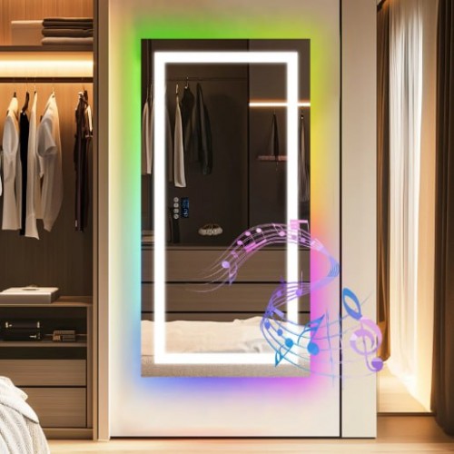 Front & Back Lighted with Bluetooth Speaker, Anti-Fog Wall Mounted LED Mirror