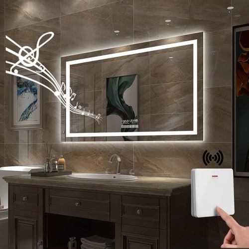 Front & Back Lighted with Bluetooth Speaker, Anti-Fog Wall Mounted LED Mirror